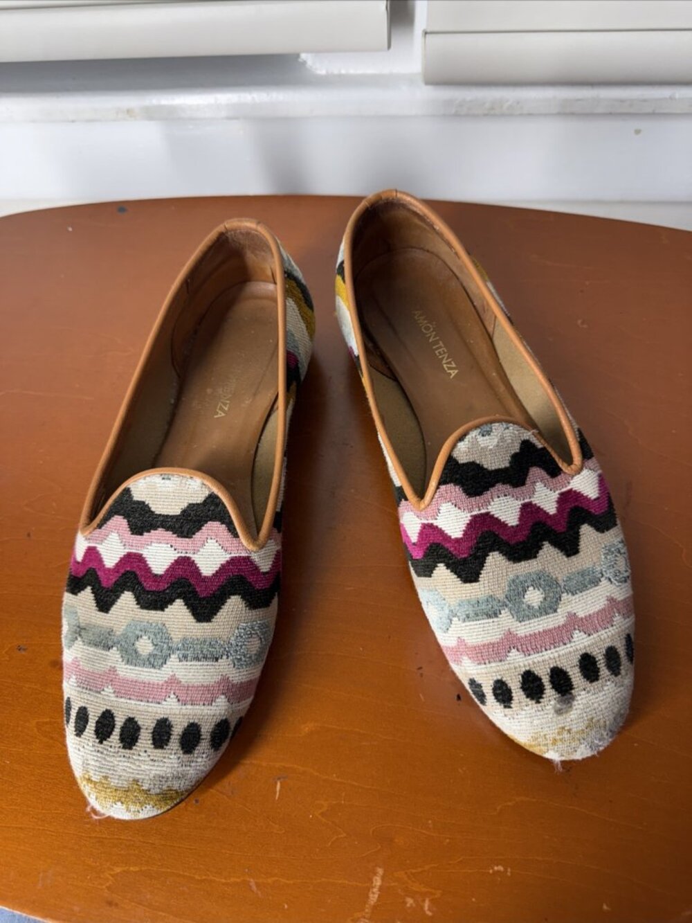 Vintage Ramon Tenza Woven Tapestry Flats Needlepoint Loafers Spain Women's 8.5M
